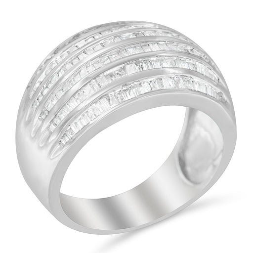 Bids.com .925 Sterling Silver 1.0 Cttw Baguette-Cut Diamond 6-Row Channel Set Domed Tapered Cocktail Fashion Ring (H-I Color, I2-I3 Clarity) - Size 6-1/2 Rings