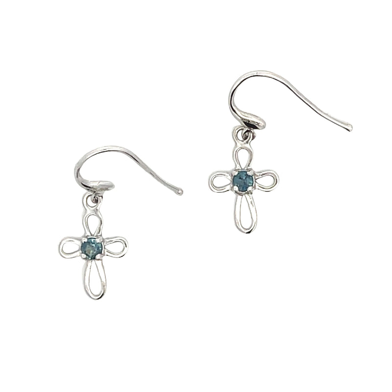 Bids.com .27ct Sapphire Cross Earrings 10KT White Gold Earrings