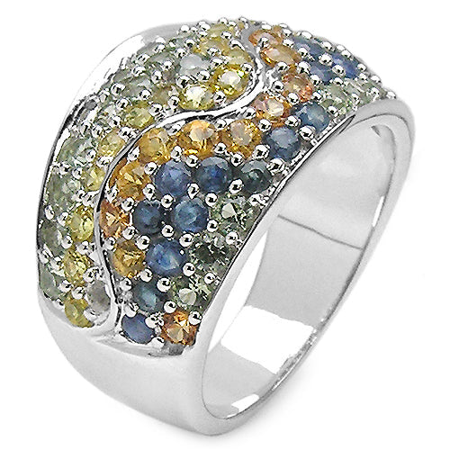Bids.com 3.60 Carat Genuine Multi Sapphire .925 Sterling Silver Ring Rings