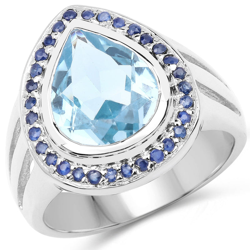 Bids.com 5.42 Carat Genuine Blue Topaz and Blue Sapphire .925 Sterling Silver Ring Rings