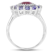 Bids.com 3.70 Carat Glass Filled Ruby and Tanzanite .925 Sterling Silver Ring Rings