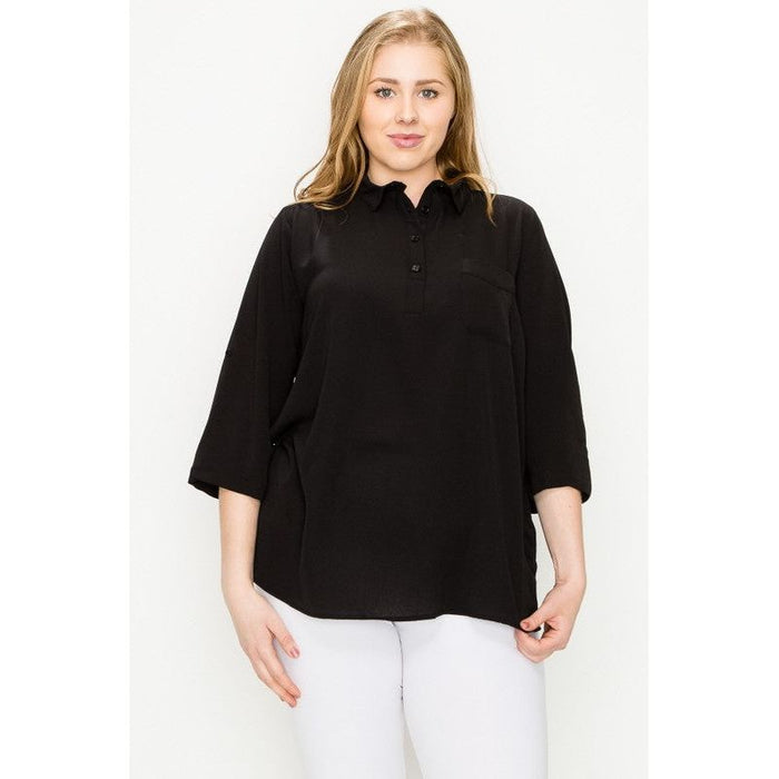 Plus Size Koshibo Roll Up Sleeve Top