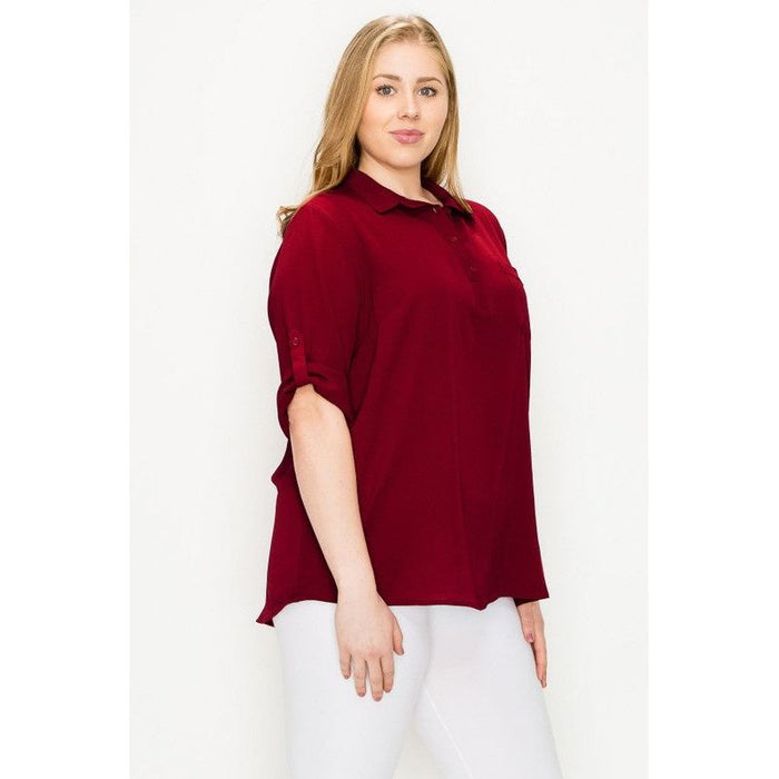 Plus Size Koshibo Roll Up Sleeve Top