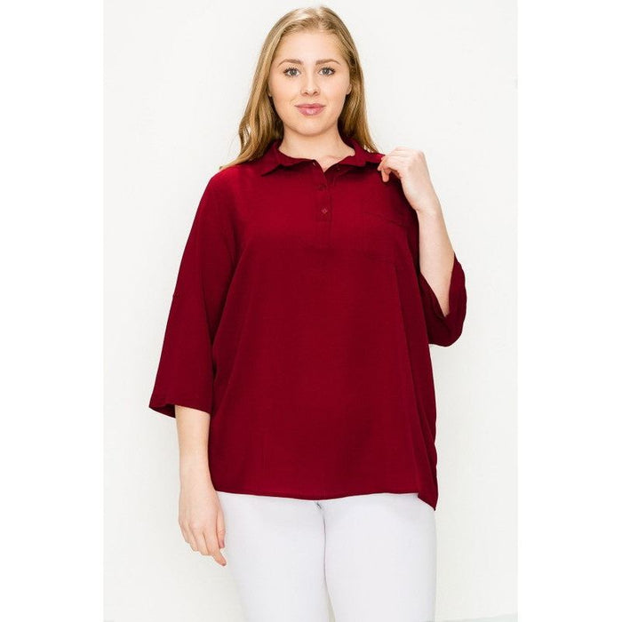 Plus Size Koshibo Roll Up Sleeve Top