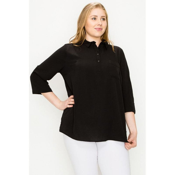 Plus Size Koshibo Roll Up Sleeve Top