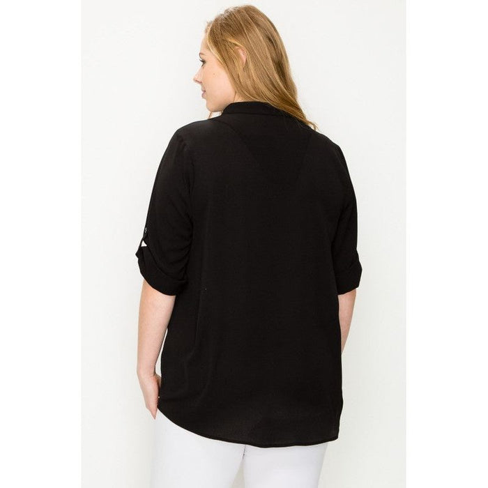 Plus Size Koshibo Roll Up Sleeve Top