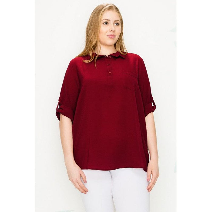 Plus Size Koshibo Roll Up Sleeve Top