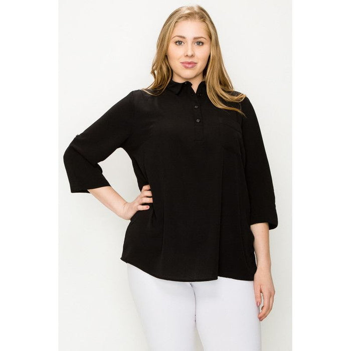 Plus Size Koshibo Roll Up Sleeve Top