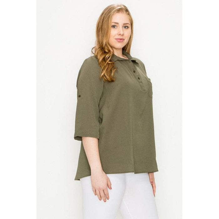 Plus Size Koshibo Roll Up Sleeve Top