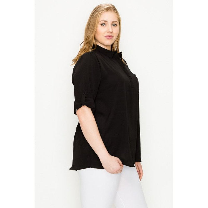 Plus Size Koshibo Roll Up Sleeve Top