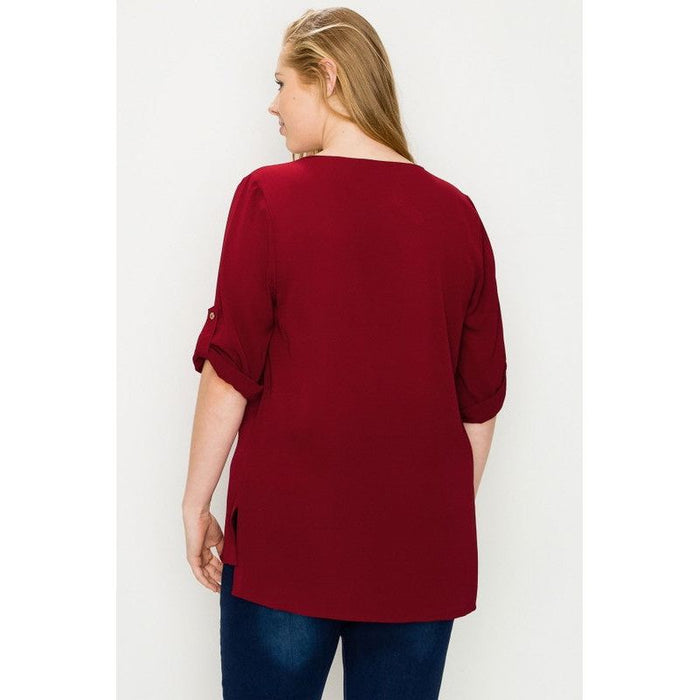 Plus Size Koshibo Roll Up Sleeve Top