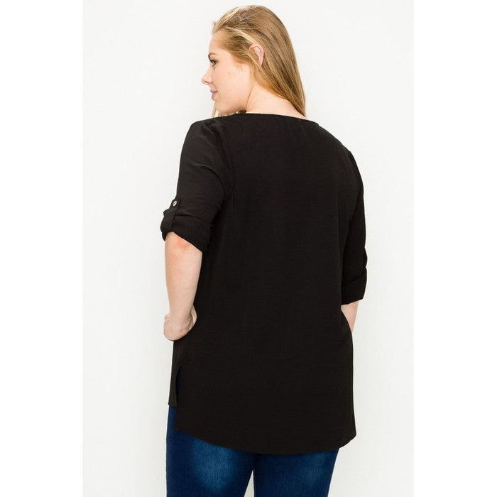 Plus Size Koshibo Roll Up Sleeve Top