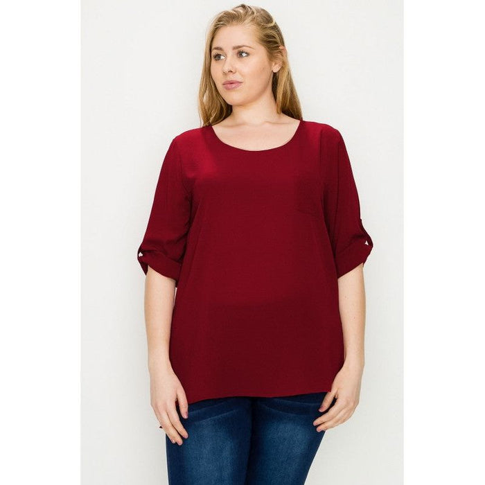 Plus Size Koshibo Roll Up Sleeve Top