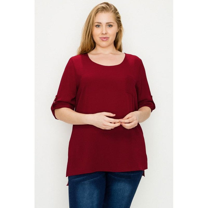 Plus Size Koshibo Roll Up Sleeve Top