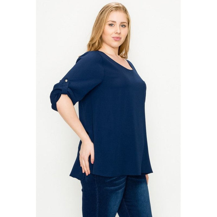 Plus Size Koshibo Roll Up Sleeve Top