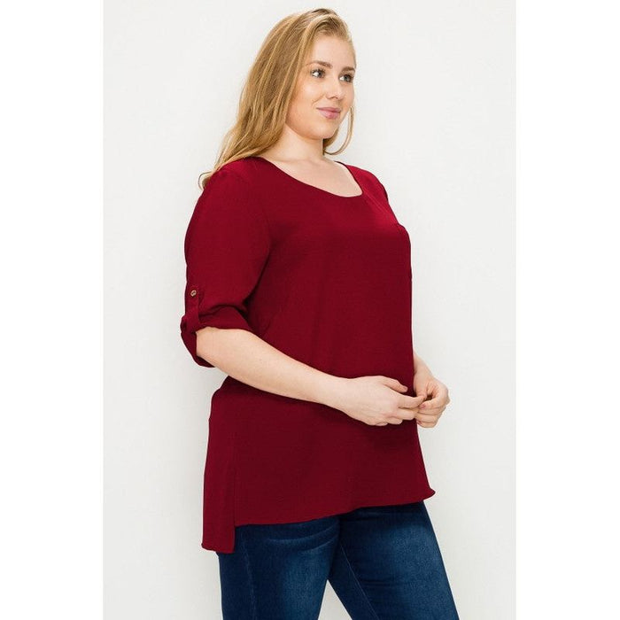 Plus Size Koshibo Roll Up Sleeve Top