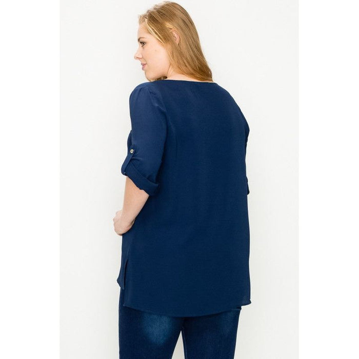 Plus Size Koshibo Roll Up Sleeve Top