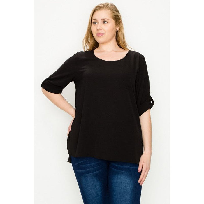 Plus Size Koshibo Roll Up Sleeve Top