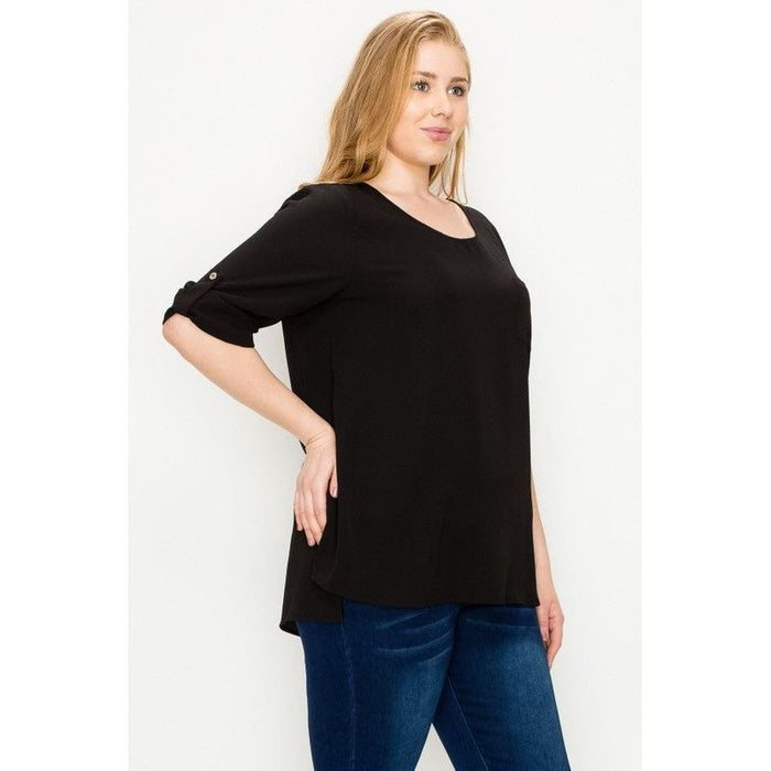 Plus Size Koshibo Roll Up Sleeve Top