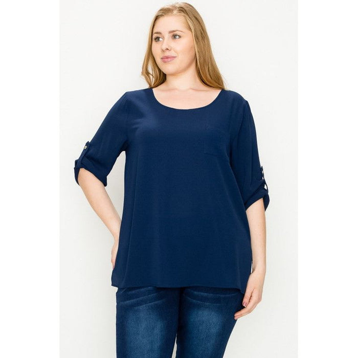 Plus Size Koshibo Roll Up Sleeve Top