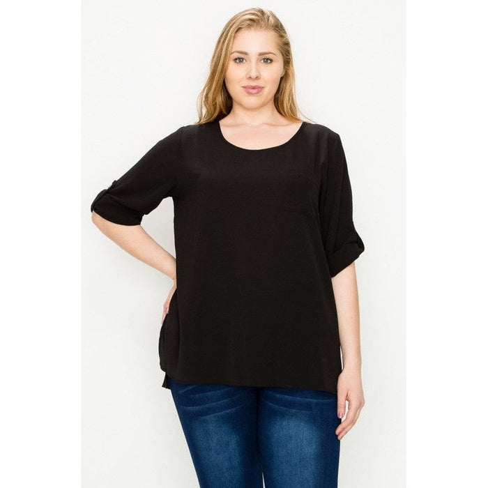 Plus Size Koshibo Roll Up Sleeve Top