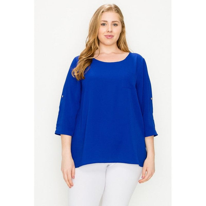 Plus Size Koshibo Roll Up Sleeve Top