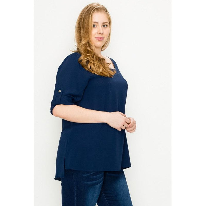 Plus Size Koshibo Roll Up Sleeve Top