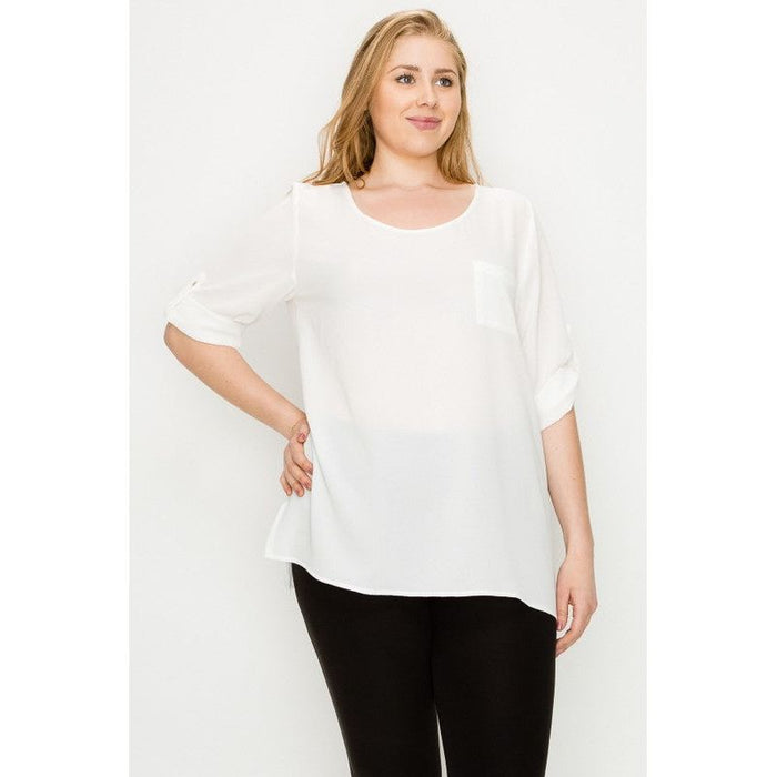 Plus Size Koshibo Roll Up Sleeve Top