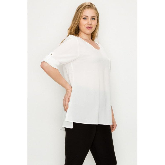 Plus Size Koshibo Roll Up Sleeve Top