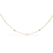 Bids.com 14K Yellow Gold Bezel Set Alternating Green Emerald and Diamond Station Necklace - 18" Inches Necklaces