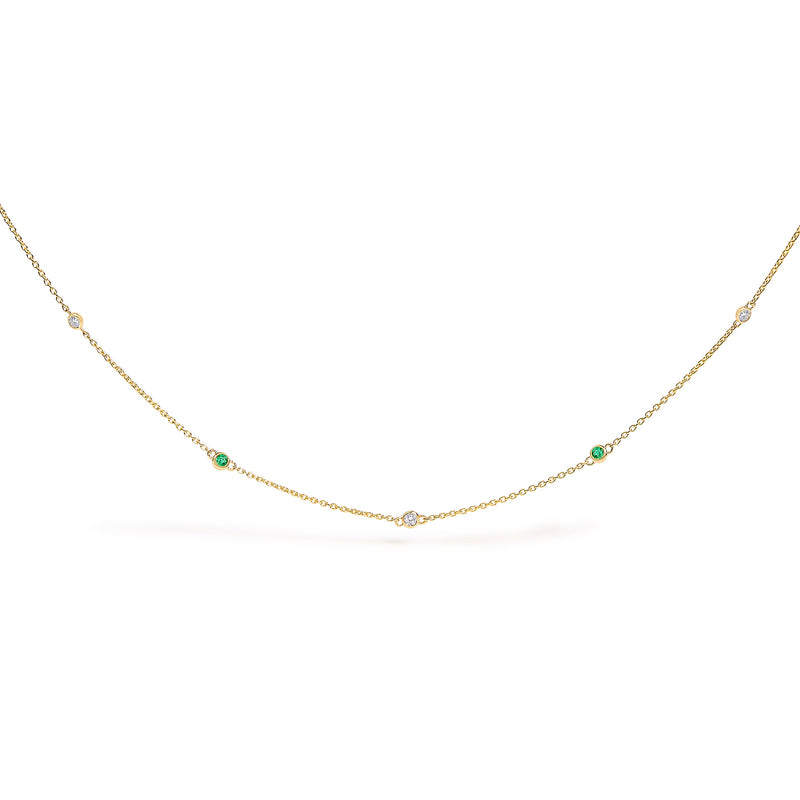 Bids.com 14K Yellow Gold Bezel Set Alternating Green Emerald and Diamond Station Necklace - 18" Inches Necklaces