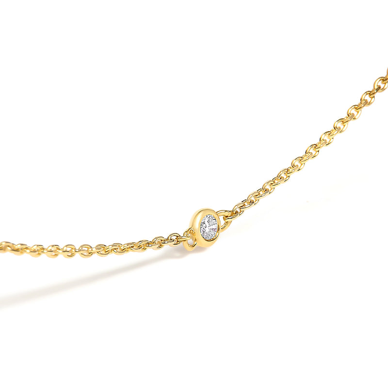 Bids.com 14K Yellow Gold Bezel Set Alternating Green Emerald and Diamond Station Necklace - 18" Inches Necklaces