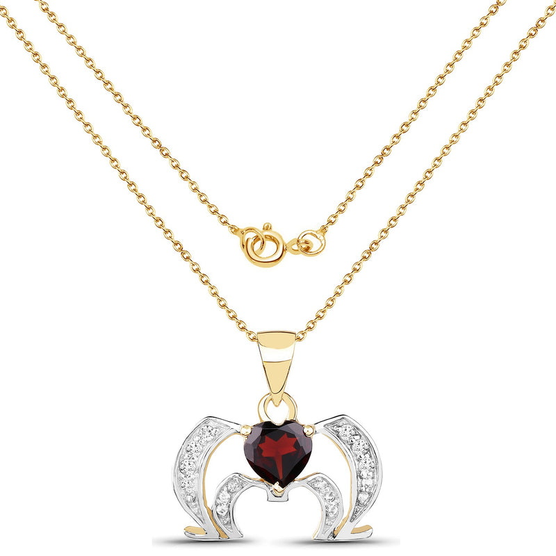 Bids.com 14K Yellow Gold Plated 1.05 Carat Genuine Garnet and White Topaz .925 Sterling Silver Pendant Pendants