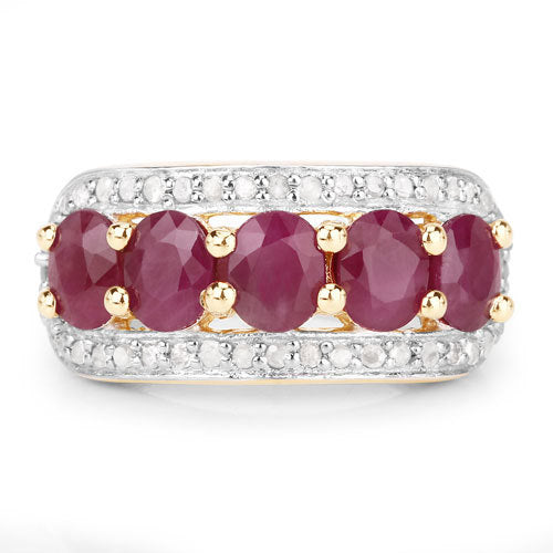 Bids.com 1.74 Carat Genuine Ruby and White Diamond .925 Sterling Silver Ring Rings