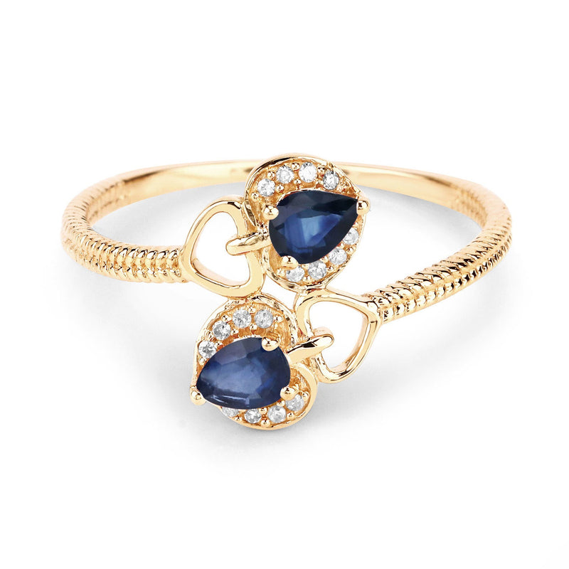 Bids.com 0.34 Carat Genuine Blue Sapphire and White Diamond 14K Yellow Gold Ring Rings