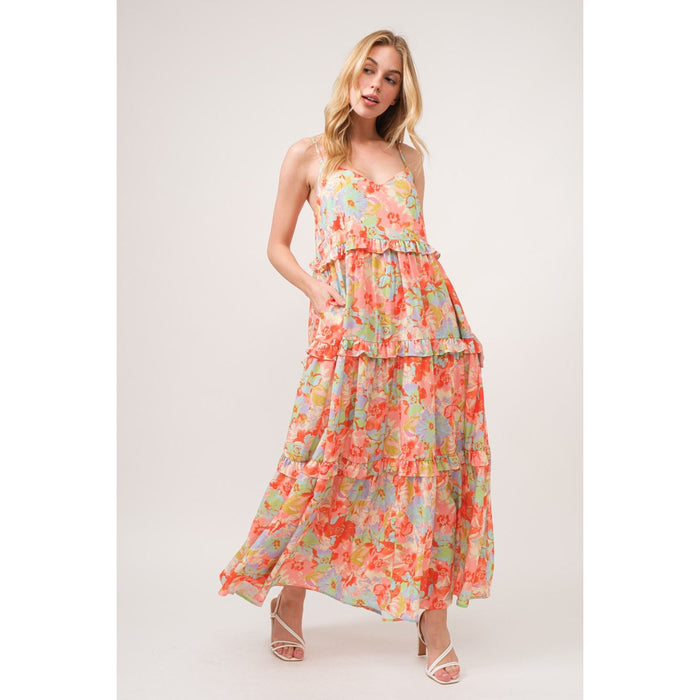 And The Why Floral Ruffled Tiered Maxi Cami Dress