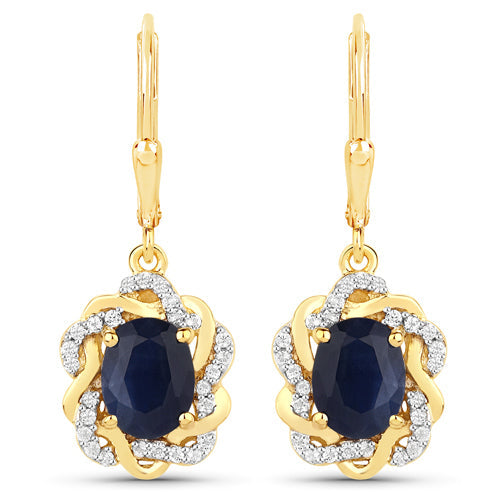 Bids.com 3.46 Carat Genuine Blue Sapphire and White Topaz .925 Sterling Silver Earrings Earrings