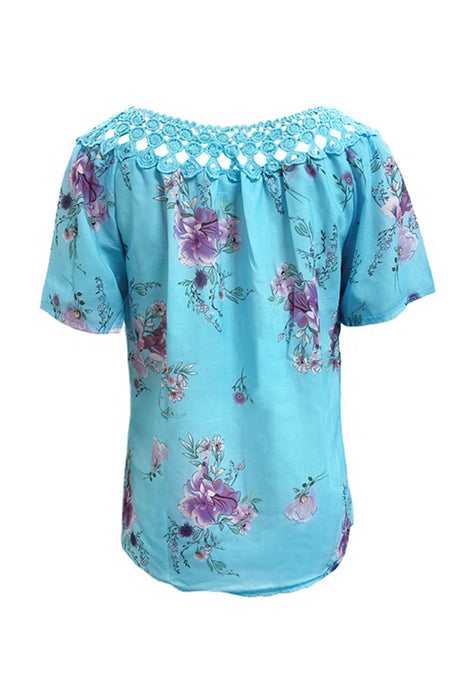 Printed Tie Neck Short Sleeve Blouse