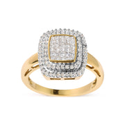 Bids.com 10K Yellow Gold 1/2 cttw Round and Princess Diamond Composite Head and Halo Ring (H-I Color, SI1-SI2 Clarity) - Ring Size 7 Rings