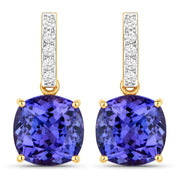 Bids.com 5.64 Carat Genuine Tanzanite and White Diamond 14K Yellow Gold Earrings Earrings