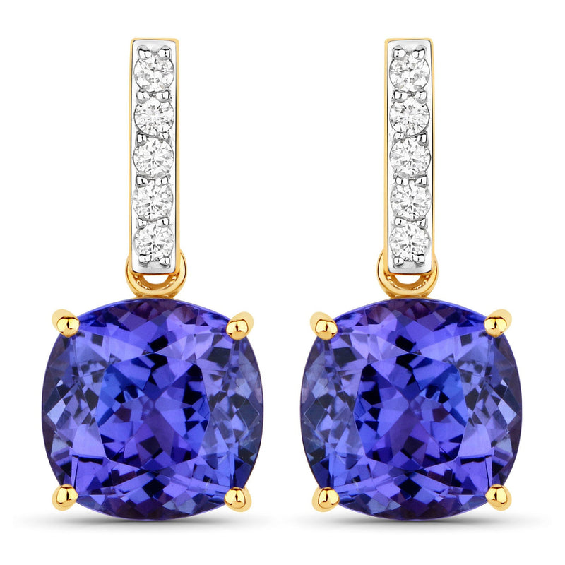 Bids.com 5.64 Carat Genuine Tanzanite and White Diamond 14K Yellow Gold Earrings Earrings
