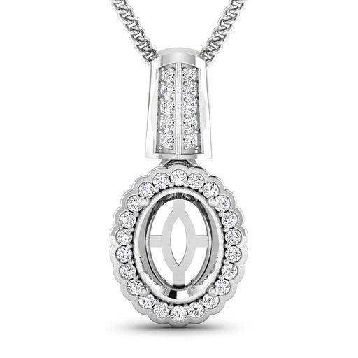 Bids.com 0.22 Carat Genuine White Diamond 14K White Gold Semi Mount Pendant - holds 9x7mm Oval Gemstone Pendants