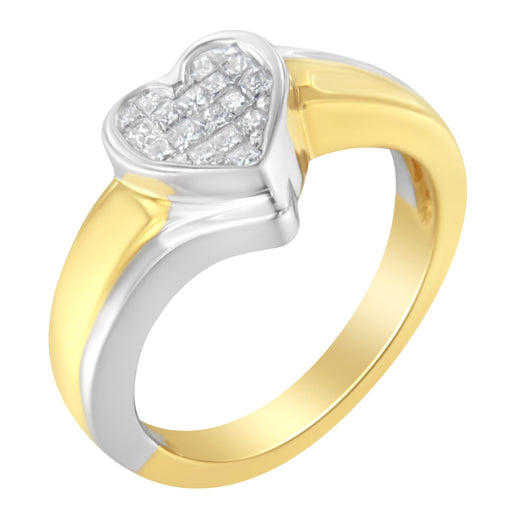 Bids.com 14K Two-Toned Gold Princess-Cut Diamond Heart Promise Ring (1/4 Cttw, H-I Color, I1-I2 Clarity) - Size 6 Rings