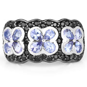 Bids.com 14K Yellow Gold Plated 2.60 Carat Genuine Tanzanite and Black Spinel .925 Sterling Silver Ring Rings