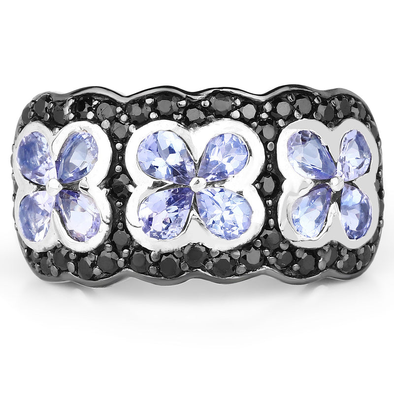 Bids.com 14K Yellow Gold Plated 2.60 Carat Genuine Tanzanite and Black Spinel .925 Sterling Silver Ring Rings