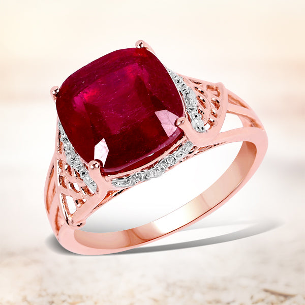 Bids.com 14K Rose Gold Plated 5.54 Carat Genuine Glass Filled Ruby & White Topaz .925 Sterling Silver Ring Rings