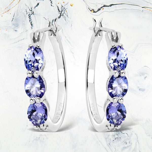 Bids.com 1.99 Carat Genuine Tanzanite and White Diamond .925 Sterling Silver Earrings Earrings
