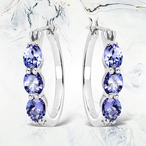 Bids.com 1.99 Carat Genuine Tanzanite and White Diamond .925 Sterling Silver Earrings Earrings