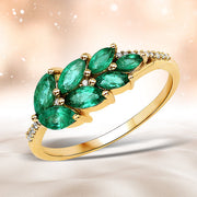 Bids.com 0.68 Carat Genuine Zambian Emerald and White Diamond 14K Yellow Gold Ring Rings