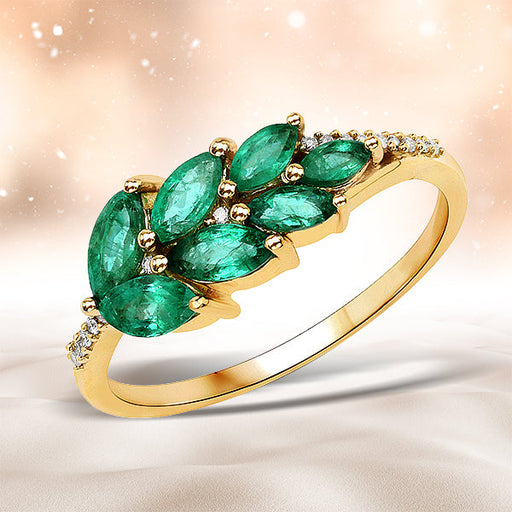 Bids.com 0.68 Carat Genuine Zambian Emerald and White Diamond 14K Yellow Gold Ring Rings